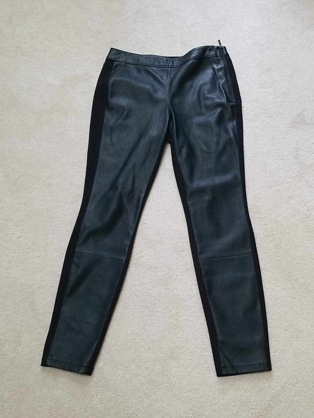 White House Black Market Black Faux Leather Skinny Pants with Side Panels